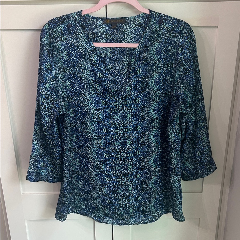 Outback Red Blue Patterned V-Neck Tunic Top